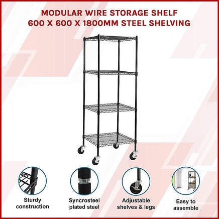 Modular Wire Storage Shelf 600 x 600 x 1800mm Steel Shelving Furniture Kings Warehouse 
