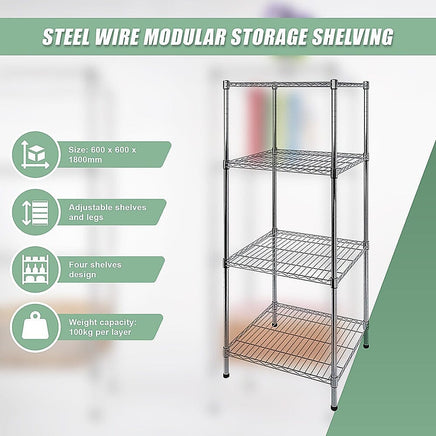 Modular Wire Storage Shelf 600 x 600 x 1800mm Steel Shelving Furniture Kings Warehouse 