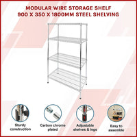 Modular Wire Storage Shelf 900 x 350 x 1800mm Steel Shelving Furniture Kings Warehouse 
