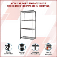 Modular Wire Storage Shelf 900 x 350 x 1800mm Steel Shelving Furniture Kings Warehouse 