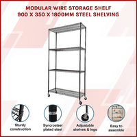 Modular Wire Storage Shelf 900 x 350 x 1800mm Steel Shelving Furniture Kings Warehouse 