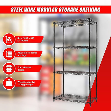 Modular Wire Storage Shelf 900 x 350 x 1800mm Steel Shelving Furniture Kings Warehouse 