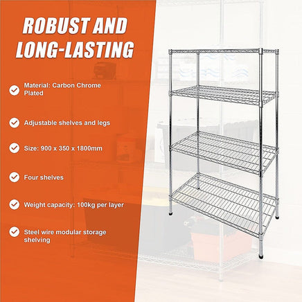 Modular Wire Storage Shelf 900 x 350 x 1800mm Steel Shelving Furniture Kings Warehouse 