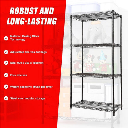 Modular Wire Storage Shelf 900 x 350 x 1800mm Steel Shelving Furniture Kings Warehouse 