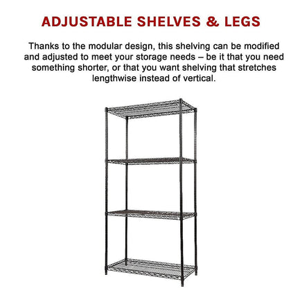 Modular Wire Storage Shelf 900 x 350 x 1800mm Steel Shelving Furniture Kings Warehouse 