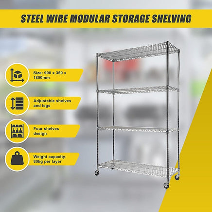 Modular Wire Storage Shelf 900 x 350 x 1800mm Steel Shelving Furniture Kings Warehouse 