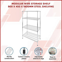 Modular Wire Storage Shelf 900 x 450 x 1800mm Steel Shelving Furniture Kings Warehouse 