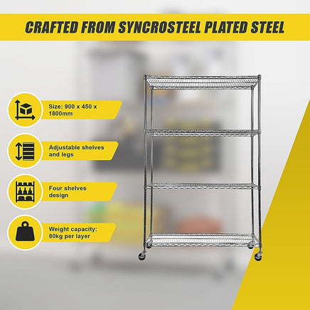 Modular Wire Storage Shelf 900 x 450 x 1800mm Steel Shelving Furniture Kings Warehouse 