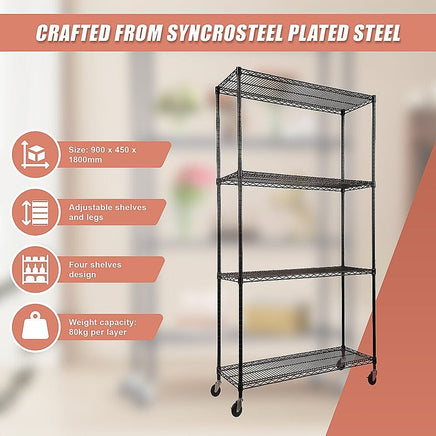 Modular Wire Storage Shelf 900 x 450 x 1800mm Steel Shelving Furniture Kings Warehouse 