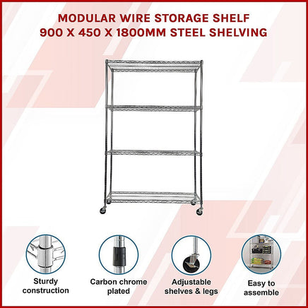 Modular Wire Storage Shelf 900 x 450 x 1800mm Steel Shelving Furniture Kings Warehouse 
