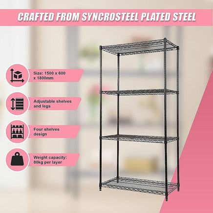 Modular Wire Storage Shelf 900 x 450 x 1800mm Steel Shelving Furniture Kings Warehouse 