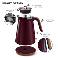 Morphy Richards 1.5L Aspect Kettle - Maroon with Cork-Effect Trim Kings Warehouse 