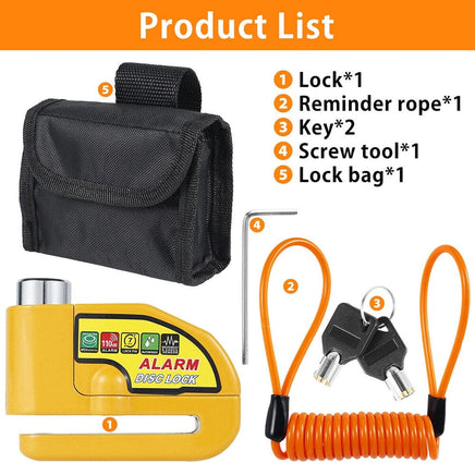 Motorcycle Alarm Disc Lock Electric Rotor Lock Motor Bicycle Bike Brake Security Yellow Kings Warehouse 
