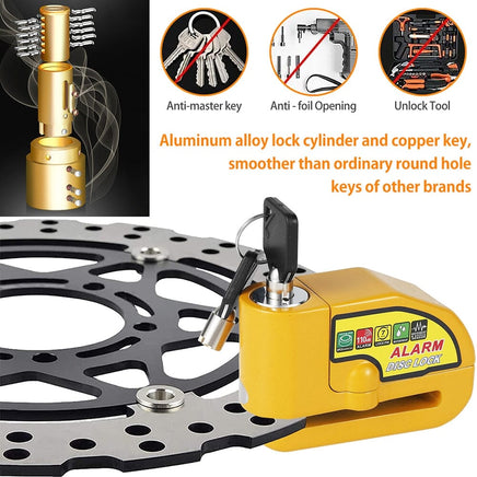 Motorcycle Alarm Disc Lock Electric Rotor Lock Motor Bicycle Bike Brake Security Yellow Kings Warehouse 