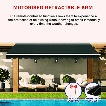 Motorised Outdoor Folding Arm Awning Retractable Sunshade Canopy Black 4.0m x 3.0m Home & Garden Kings Warehouse 