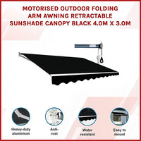 Motorised Outdoor Folding Arm Awning Retractable Sunshade Canopy Black 4.0m x 3.0m Home & Garden Kings Warehouse 