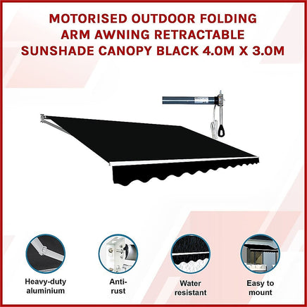 Motorised Outdoor Folding Arm Awning Retractable Sunshade Canopy Black 4.0m x 3.0m Home & Garden Kings Warehouse 