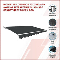 Motorised Outdoor Folding Arm Awning Retractable Sunshade Canopy Grey 3.0m x 2.5m Kings Warehouse 