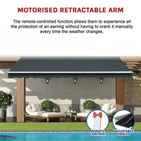 Motorised Outdoor Folding Arm Awning Retractable Sunshade Canopy Grey 4.0m x 3.0m Kings Warehouse 