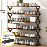 Multi-purpose Bamboo Collapsible Folding Storage Shoe Rack Shelf Organizer 100cm 4 Tier Furniture Kings Warehouse 