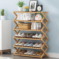 Multi-purpose Bamboo Collapsible Folding Storage Shoe Rack Shelf Organizer 100cm 4 Tier Furniture Kings Warehouse 