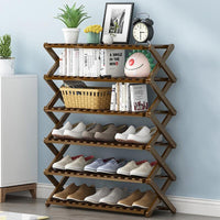 Multi-purpose Bamboo Collapsible Folding Storage Shoe Rack Shelf Organizer 100cm 5 Tier Furniture Kings Warehouse 