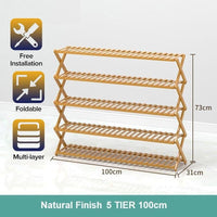 Multi-purpose Bamboo Collapsible Folding Storage Shoe Rack Shelf Organizer 100cm 5 Tier Furniture Kings Warehouse 