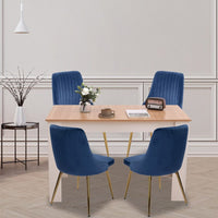 Natural Rectangular Dining Table with 4x Blue Velvet Chairs Kings Warehouse 