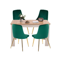 Natural Rectangular Dining Table with 4x Green Velvet Chairs Kings Warehouse 