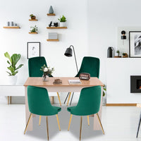 Natural Rectangular Dining Table with 4x Green Velvet Chairs Kings Warehouse 
