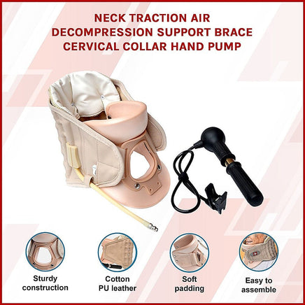 Neck Traction Air Decompression Support Brace Cervical Collar Hand Pump Health & Beauty Kings Warehouse 