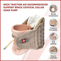 Neck Traction Air Decompression Support Brace Cervical Collar Hand Pump Kings Warehouse 