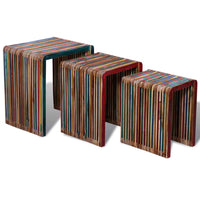 Nesting Table Set 3 Pieces Colourful Reclaimed Teak Kings Warehouse 