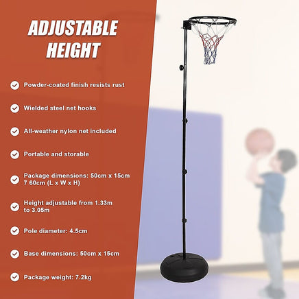 Netball Ring with Stand Portable Pole Height Adjustable Sports & Fitness Kings Warehouse 