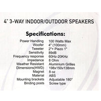 New Audioline Indoor Outdoor Speaker Pair 3-Way 4\" Bookshelf Wall / Ceiling Mount Kings Warehouse 