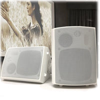 New Audioline Indoor Outdoor Speaker Pair 3-Way 4\" Bookshelf Wall / Ceiling Mount Kings Warehouse 