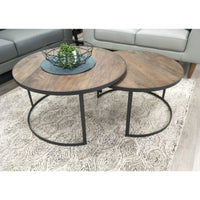 Nolana 2pc Mango Wood and Metal Round Nesting 80cm Coffee Table Set - Natural living room Kings Warehouse 