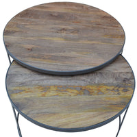 Nolana 2pc Mango Wood and Metal Round Nesting 80cm Coffee Table Set - Natural living room Kings Warehouse 