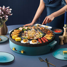 Nonstick Griddle,2in1 Grill Pan Hot Pot Hotpot bbq Electric Cooker Smokeless Grill Shabu Pot Cook Kings Warehouse 
