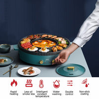 Nonstick Griddle,2in1 Grill Pan Hot Pot Hotpot bbq Electric Cooker Smokeless Grill Shabu Pot Cook Kings Warehouse 