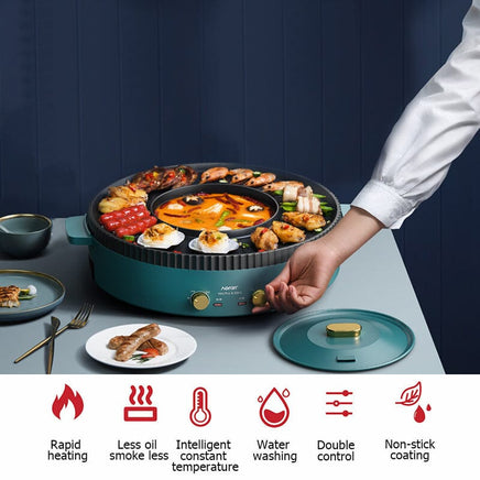 Nonstick Griddle,2in1 Grill Pan Hot Pot Hotpot bbq Electric Cooker Smokeless Grill Shabu Pot Cook Kings Warehouse 