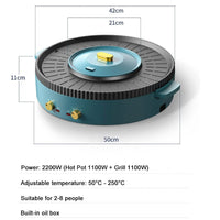 Nonstick Griddle,2in1 Grill Pan Hot Pot Hotpot bbq Electric Cooker Smokeless Grill Shabu Pot Cook Kings Warehouse 