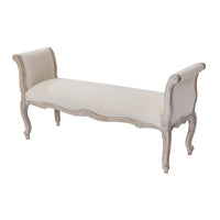 Oak Wood Linen Fabric Beige White Washed Finish Bench Chair Furniture Kings Warehouse 