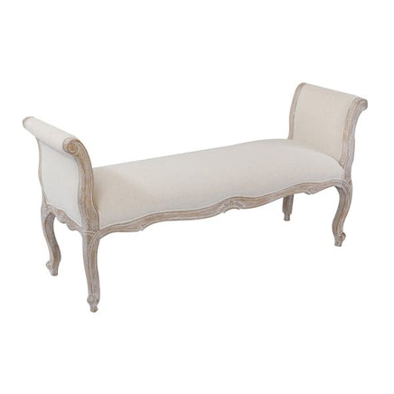 Oak Wood Linen Fabric Beige White Washed Finish Bench Chair Furniture Kings Warehouse 