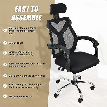 Office Chair – Ergonomic Mesh Back Computer Desk Chair with Padded Foam Seat in Black Furniture Kings Warehouse 