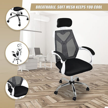 Office Chair – Ergonomic Mesh Back Computer Desk White Chair with Padded Foam Seat Furniture Kings Warehouse 