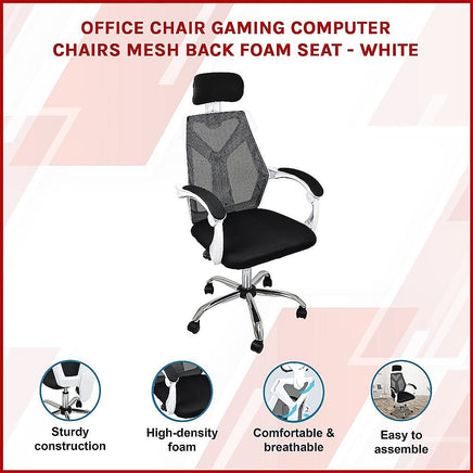 Office Chair – Ergonomic Mesh Back Computer Desk White Chair with Padded Foam Seat Furniture Kings Warehouse 