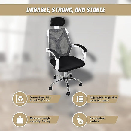 Office Chair – Ergonomic Mesh Back Computer Desk White Chair with Padded Foam Seat Furniture Kings Warehouse 
