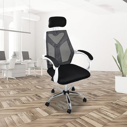 Office Chair – Ergonomic Mesh Back Computer Desk White Chair with Padded Foam Seat Furniture Kings Warehouse 