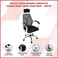 Office Chair Gaming Computer Chairs Mesh Back Foam Seat - White Furniture Kings Warehouse 